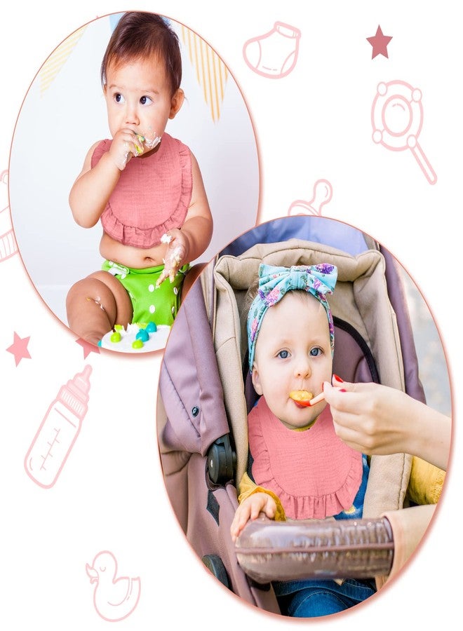 Seematn 10 Pcs Baby Muslin Bibs for Unisex Girls & Boys Drool Bibs Bandana Ruffle Soft Cotton for Newborn Infants Toddlers(Pink) - Image 2